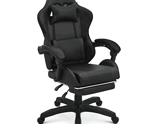MoNiBloom Gaming Chair with Footrest High Back Video Game Chair with Headrest & Lumbar Support Height Adjustable Leather Swivel Computer…