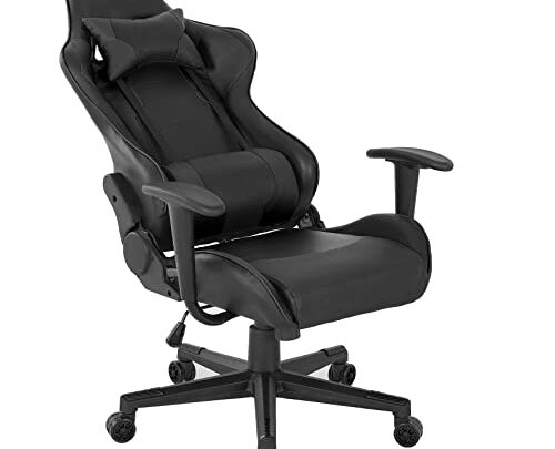 Ergonomic Gaming Chair, Comfortable Gaming Chair, Computer Chair Leather Desk Chair Mesh Adjustable Swivel Gaming Office Chair（Black）