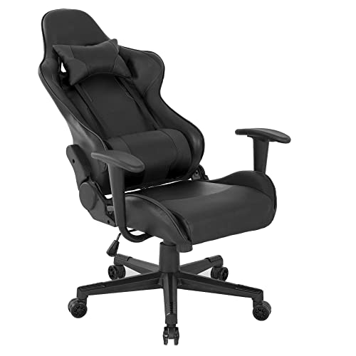 Ergonomic Gaming Chair, Comfortable Gaming Chair, Computer Chair Leather Desk Chair Mesh Adjustable Swivel Gaming Office Chair(Black)