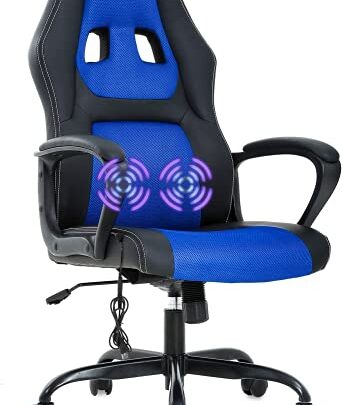 Racing Gaming Chair, Ergonomic Game Office Chair with Massage Lumbar Support Headrest Armrest, High-Back Adjustable PU Leather Rolling Swivel Computer…
