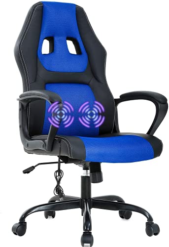Racing Gaming Chair, Ergonomic Game Office Chair with Massage Lumbar Support Headrest Armrest, High-Back Adjustable PU Leather Rolling Swivel Computer…
