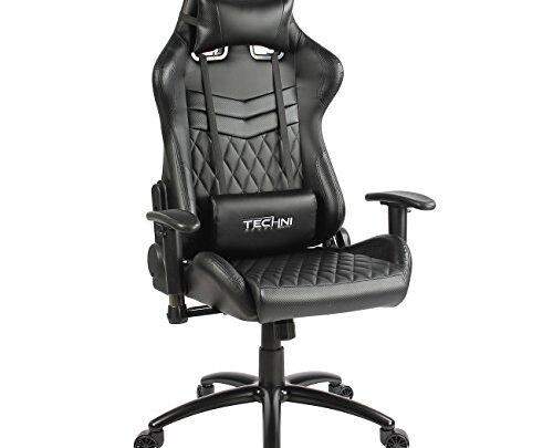 Techni Sport High Back Office Chair with Padded Arms, PC Gaming Chair with Height and Tilt Adjustment, Black