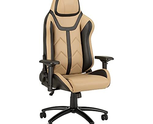 Norwood Commercial Furniture NOR-UTH3000BG-SO High-Back Racing-Style Gaming Chair, Beige/Black