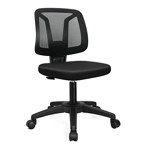 VigorPow Armless Mesh Office Chair Ergonomic Swivel Black Small Computer Desk Chair No Arms with Lumbar Support Height Adjustable Task…