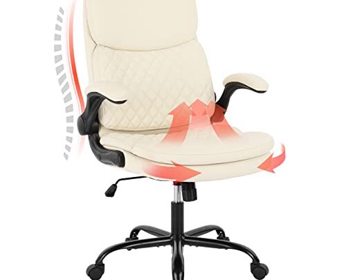 Executive Office Chair-Ergonomic Home Office Chair, High Back Computer Chair with Flip-up Arms, Double Padded Thick Leather Office Chair for…