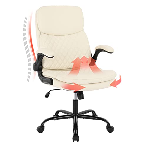 Executive Office Chair-Ergonomic Home Office Chair, High Back Computer Chair with Flip-up Arms, Double Padded Thick Leather Office Chair for…