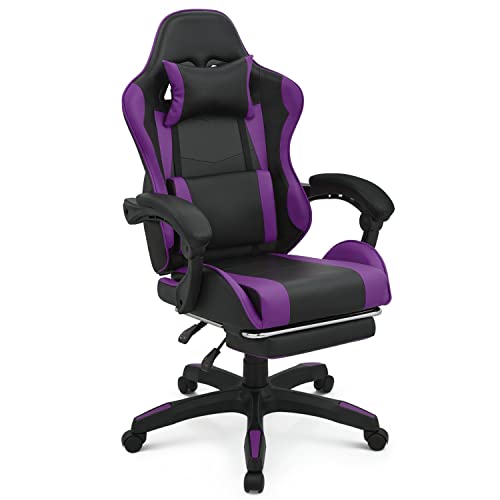 MoNiBloom Gaming Chair Office Chair Leather High Back Computer Chair with Headrest and Lumbar Support 360° Swivel Ergonomic Footrest Adjustable…