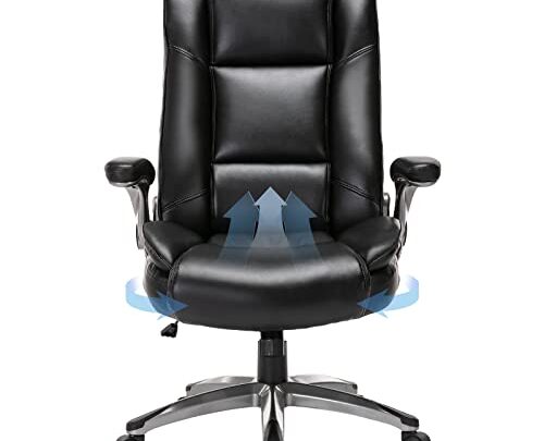 High Back Executive Office Chair-Ergonomic Bonded Leather Computer Chair with Flip-up Arms, Adjustable Tilt Tension, Padded Armrests, Swivel Rolling Home…