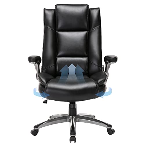 High Back Executive Office Chair-Ergonomic Bonded Leather Computer Chair with Flip-up Arms, Adjustable Tilt Tension, Padded Armrests, Swivel Rolling Home…