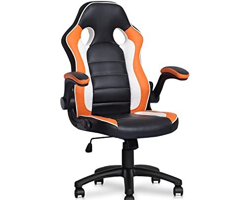 MoNiBloom Gaming Racing Style Computer Chair PU Leather Gamer Chair with Flip-up Arms for Kids Teens Adults, Black/Orange