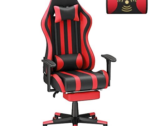 Soontrans Red Gaming Chair with Footrest,Racing Ergonomic Massage Gaming Chairs for Adults Work in Office,Height Adjustable Gamer Chair,360° Swivel Computer…