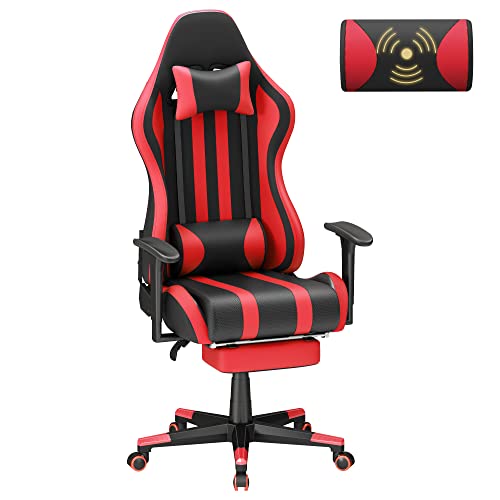 Soontrans Red Gaming Chair with Footrest,Racing Ergonomic Massage Gaming Chairs for Adults Work in Office,Height Adjustable Gamer Chair,360° Swivel Computer…