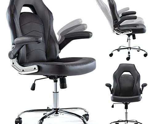 Gaming Chair – Office Chair Mid Back Computer Chair Desk Chair with Flip-up Armrest and Height Adjustable Splicing PU Leather…