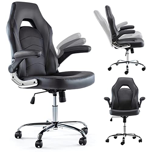 Gaming Chair – Office Chair Mid Back Computer Chair Desk Chair with Flip-up Armrest and Height Adjustable Splicing PU Leather…