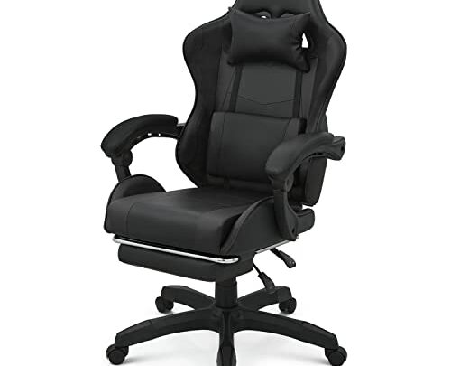 Magshion Gaming Chair with Footrest Headrest & Lumbar Support, Black High Back Ergonomic Video Game Chair Adjustable Height Swivel Leather…