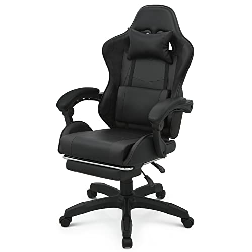 Magshion Gaming Chair with Footrest Headrest & Lumbar Support, Black High Back Ergonomic Video Game Chair Adjustable Height Swivel Leather…