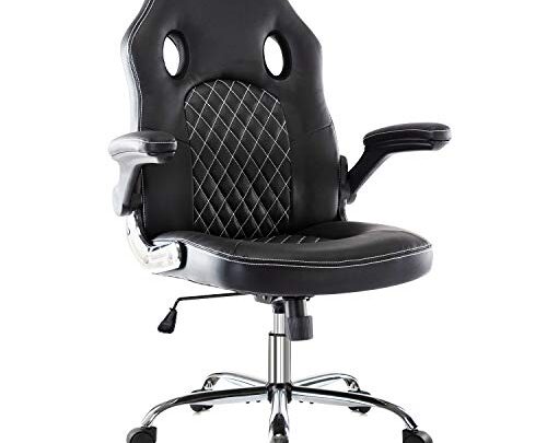 SMUG Gaming Ergonomic Office PU Leather Computer High Back Desk Swivel Task Chair with Lumbar Support/Adjustable Armrests, Black