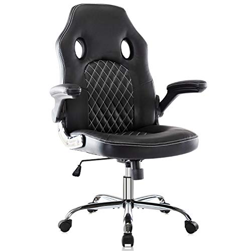 SMUG Gaming Ergonomic Office PU Leather Computer High Back Desk Swivel Task Chair with Lumbar Support/Adjustable Armrests, Black