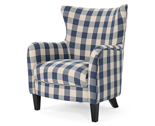 Christopher Knight Home Oliver Farmhouse Armchair, Checkerboard, Blue Floral 30D x 30.25W x 36.25H in