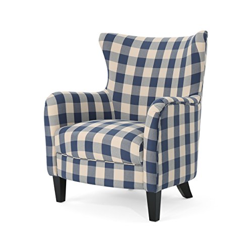 Christopher Knight Home Oliver Farmhouse Armchair, Checkerboard, Blue Floral 30D x 30.25W x 36.25H in
