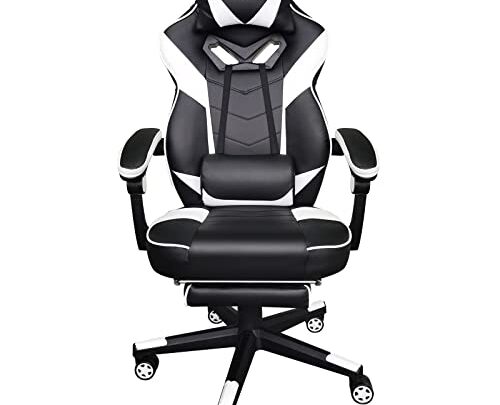 HEADMALL Gaming Chair with Footrest, Gamer Chair with Lumbar Support and Headrest Height Adjustable Office Chair with 360°-Swivel Seat -…