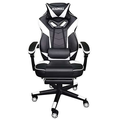 HEADMALL Gaming Chair with Footrest, Gamer Chair with Lumbar Support and Headrest Height Adjustable Office Chair with 360°-Swivel Seat -…