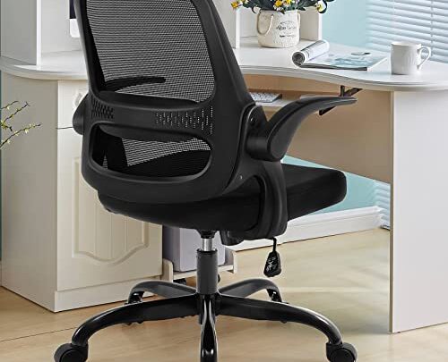 KERDOM Office Chair, Ergonomic Desk Chair, Breathable Mesh Computer Chair, Comfy Swivel Task Chair with Flip-up Armrests and Adjustable Height