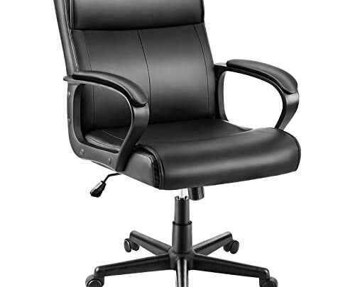 Office Chair Mid Back Desk Chair Adjustable High Ergonomic Computer Chair Soft Armrests PU Leather Chair with Lumbar Support Study…