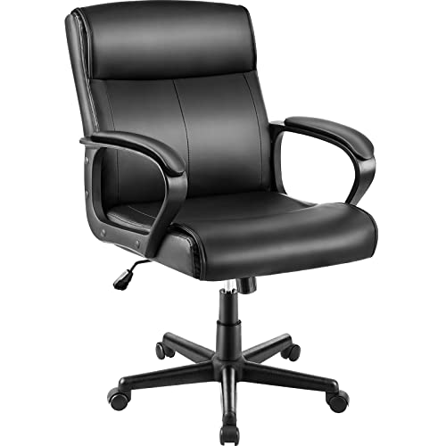 Office Chair Mid Back Desk Chair Adjustable High Ergonomic Computer Chair Soft Armrests PU Leather Chair with Lumbar Support Study…