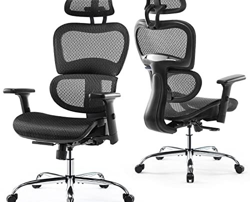 Ergonomic Office Chair,Large High Back Office Chairs Ergo3D Rolling Desk Chair with 4D Adjustable Armrest,3D Lumbar Support,Adjustable Headrest,Breathable Mesh Computer Gaming Executive Swivel Chairs