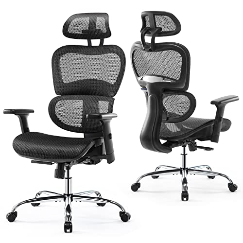Ergonomic Office Chair,Large High Back Office Chairs Ergo3D Rolling Desk Chair with 4D Adjustable Armrest,3D Lumbar Support,Adjustable Headrest,Breathable Mesh Computer Gaming Executive Swivel Chairs