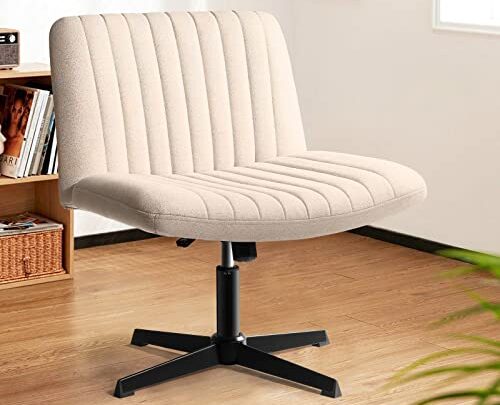 LEMBERI Fabric Padded Desk Chair No Wheels, Armless Wide Swivel Home Office Desk Chair,120°Rocking Mid Back Ergonomic Computer Task Vanity…