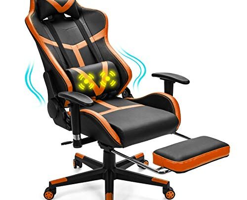 POWERSTONE Gaming Chair, Orange Gaming Chairs Ergonomic Gamer Chair for Adults with Footrest Adjustable Lumbar Support PU Leather High Back…