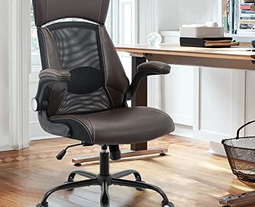 Executive Office Chair, Ergonomic Leather Desk Chair – Widened Adjustable Headrest with Flip-Up Arms, High Back Computer Swivel Task Chair…