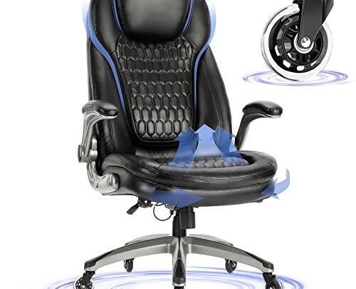 COLAMY Office Chair-Ergonomic High Back Computer Chair with Padded Flip-up Arms, Executive Leather Desk Chair Adjustable Height, Upgraded Casters for…