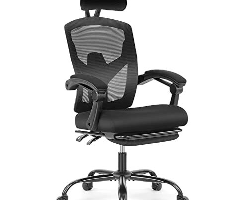 Ergonomic Home Office Chair High Back Executive Desk Chair with Armsrest and Adjustable Headrest, Mesh Computer Chair with Retractable Footrest…