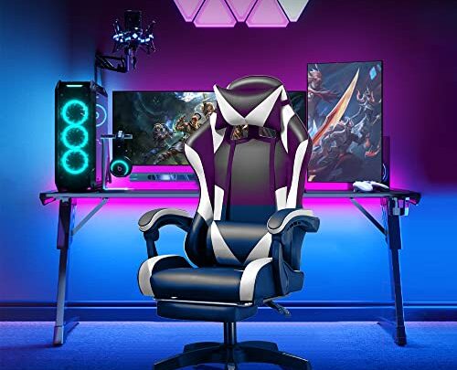 anjsindra Gaming Chair Video Game Chairs Office Chair with Footrest Ergonomic Adjustable Headrest Lumbar Support High Back PU Leather Racing…