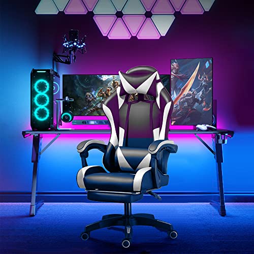 anjsindra Gaming Chair Video Game Chairs Office Chair with Footrest Ergonomic Adjustable Headrest Lumbar Support High Back PU Leather Racing…