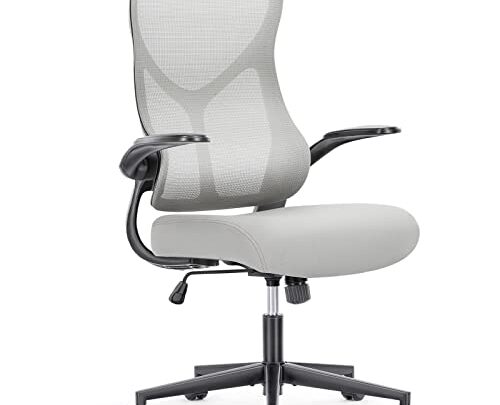 SMUG Ergonomic Desk Flip-up Arms, Breathable Mesh Computer Lumbar Support, Height Adjustable High Back Swivel Rolling Chair for Home, Office,…