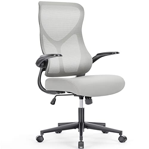 SMUG Ergonomic Desk Flip-up Arms, Breathable Mesh Computer Lumbar Support, Height Adjustable High Back Swivel Rolling Chair for Home, Office,…