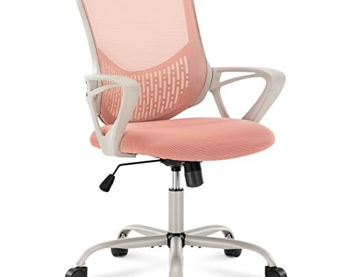 SMUG Home Office Desk Ergonomic Computer Modern Height Adjustable Swivel Mesh Chair with Fixed Armrests/Lumbar Support, Pink, 23.8D x 23.2W…