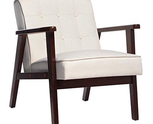SONGMICS Leisure Chair with Solid Wood Armrest and Feet, Mid-Century Modern Accent Sofa, for Living Room Bedroom Studio, Beige