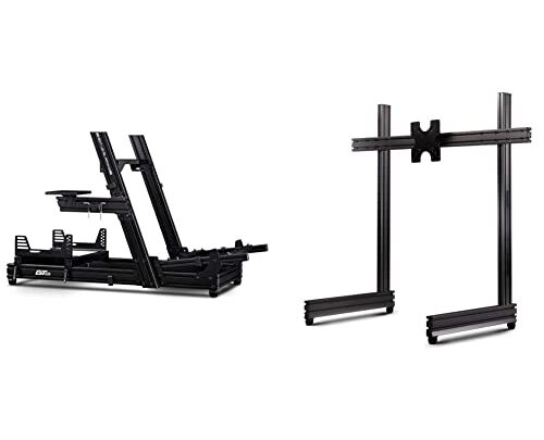 Next Level Racing® GTElite Racing Simulator Cockpit- Wheel Plate Edition (NLR-E022) & Elite Freestanding Single Monitor Stand Carbon Grey (NLR-E005)
