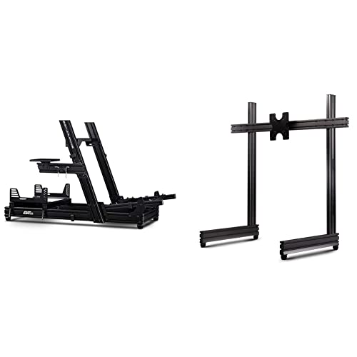 Next Level Racing® GTElite Racing Simulator Cockpit- Wheel Plate Edition (NLR-E022) & Elite Freestanding Single Monitor Stand Carbon Grey (NLR-E005)