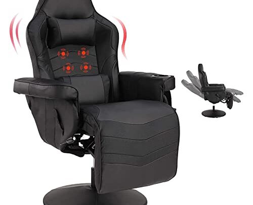 VUYUYU Massage Video Gaming Recliner Chair – Ergonomic Backrest & Seat Height Adjustment Swivel Recliner – PU Leather High Back…