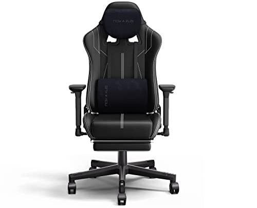 NOKAXUS Gaming Chair with Retractible Footrest Adjustment of backrest Thickening sponges Swivel Office Chair with Massager Function (YK-6008A-BALCK