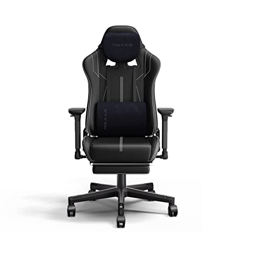 NOKAXUS Gaming Chair with Retractible Footrest Adjustment of backrest Thickening sponges Swivel Office Chair with Massager Function (YK-6008A-BALCK