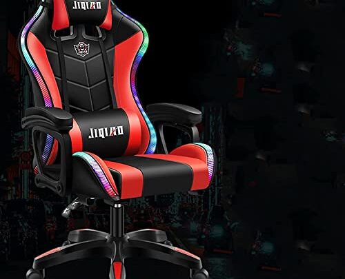 Gaming Chair with Adjustable Massage Lumbar Automatic Speaker Pillow Retractable Footrest and Headrest Racing Ergonomic High Back PU Leather Office…