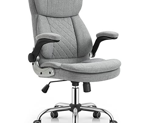 YAMASORO Fabric Office Chair Ergonomic Executive Chair with Lumbar Support,Home Office Desk Chairs Flip up Arms with Wheels, Grey