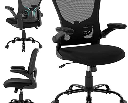 Office Chair Ergonomic Desk Chair – Mesh Thick Foam Cushion Adjustable Height Computer Chair with Lumbar Support and Flip-up Armrests,…